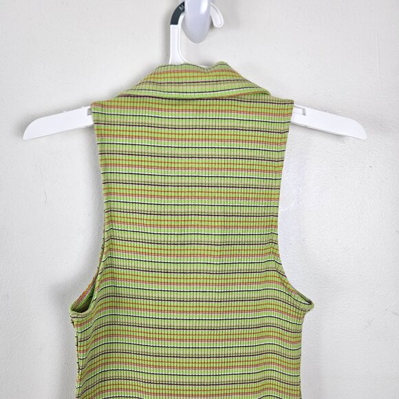 Wild Fable Womens Y2K Green XS Mini Dress Striped Sleeveless Ribbed Mini Zip - Picture 6 of 9